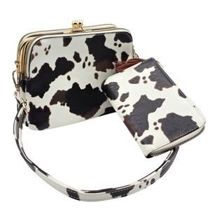 Cow Print Crossbody Bag Womens Small White Faux Leather Tassel Western Organizer